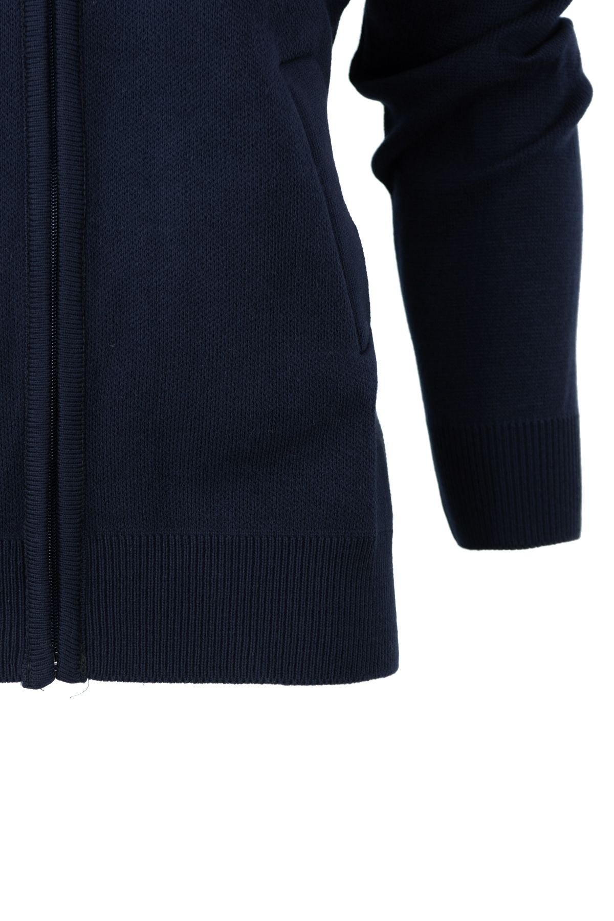 Erkek Kışlık Kalın Pamuklu Örme Triko Hırka Fermuarlı CepliTam Kalıp Hakim Yaka Arma Motifli